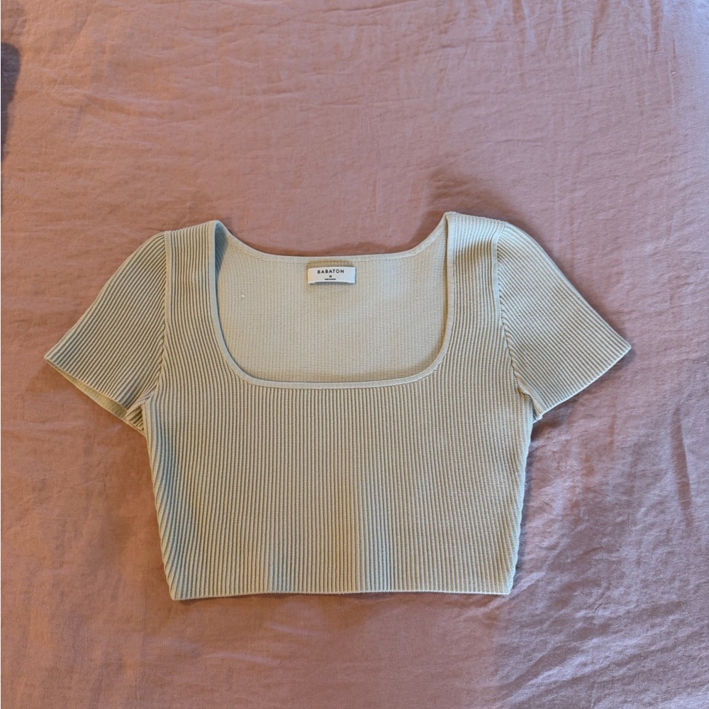 Aritzia Babaton Ribbed Square Neck Crop Top - cream